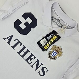 NEW Robin Ruth Polo Shirt Mens XL White Athens Crest Embroidered Number 3 Logo